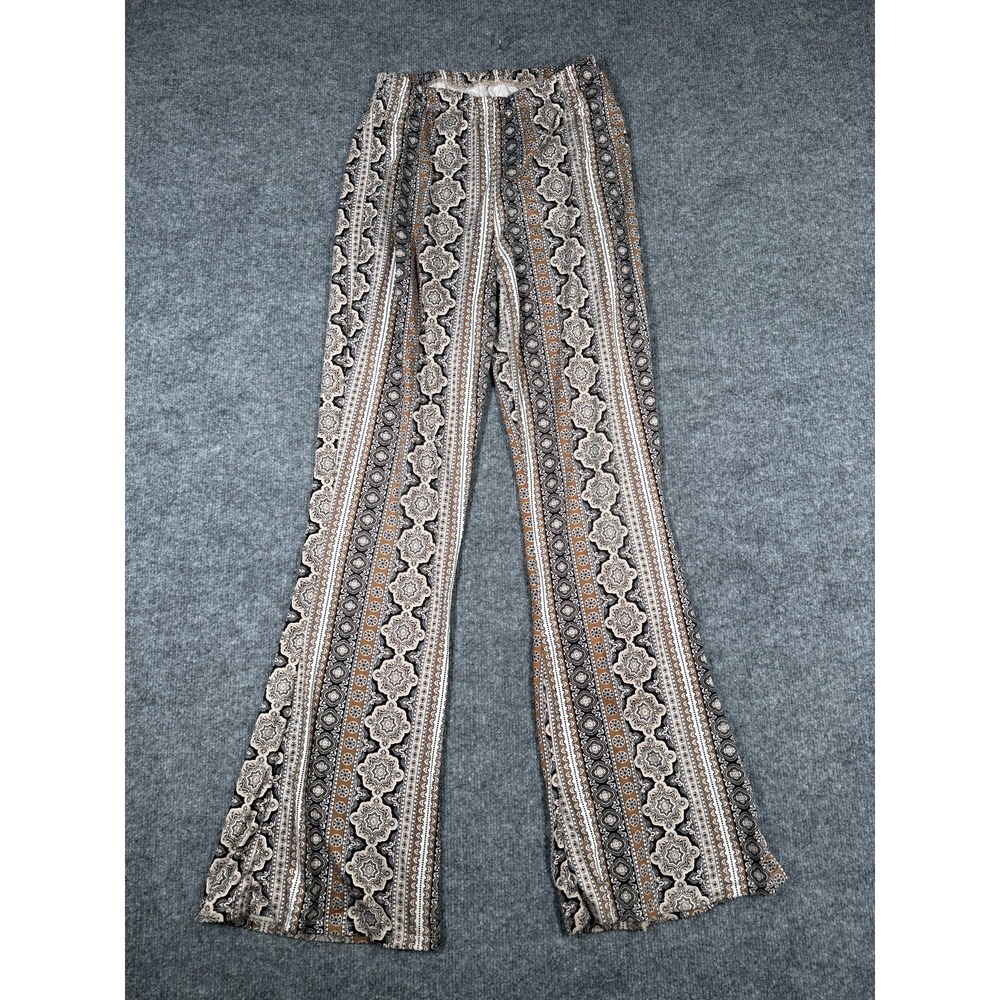 Womens Flared Pants Large Multicolor Tribal Print Bohemian Chic Stretch Lounge